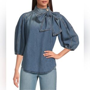 a loves a Blue Denim Bow Top